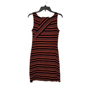 Cremieux Women's Sheath Dress Sleeveless Stretch Striped Orange Navy‎ Blue Small